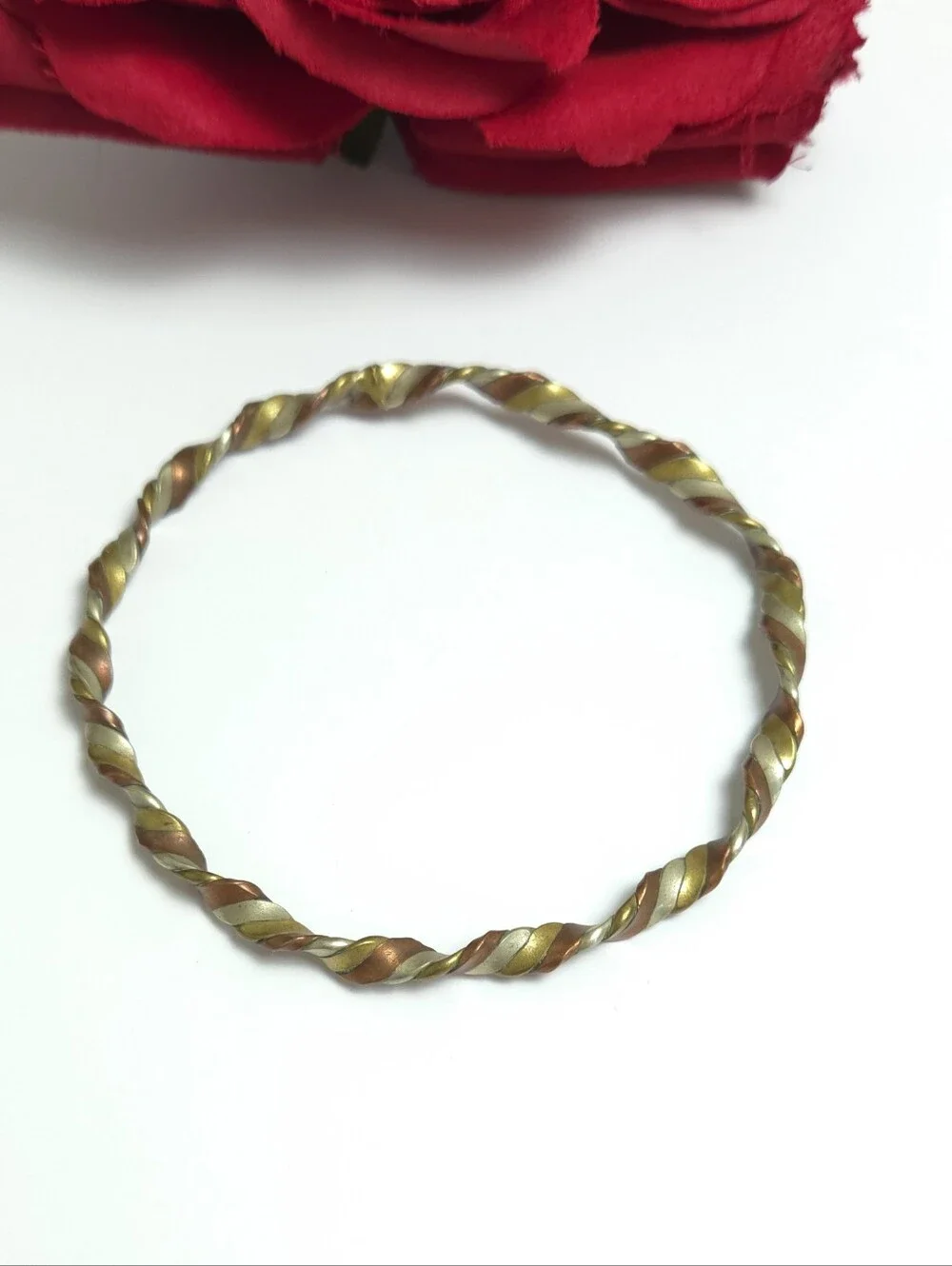 Vintage Copper Silver & Gold Twist Bangle Bracelet Multi Tone Unisex Bangle
